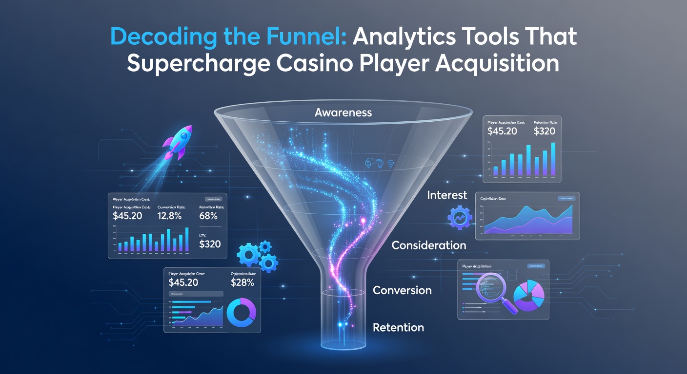 Dashboard eines Analytics-Tools mit Funnel-Metriken, Conversion-Rates und Retention-Charts für Casino-Operatoren