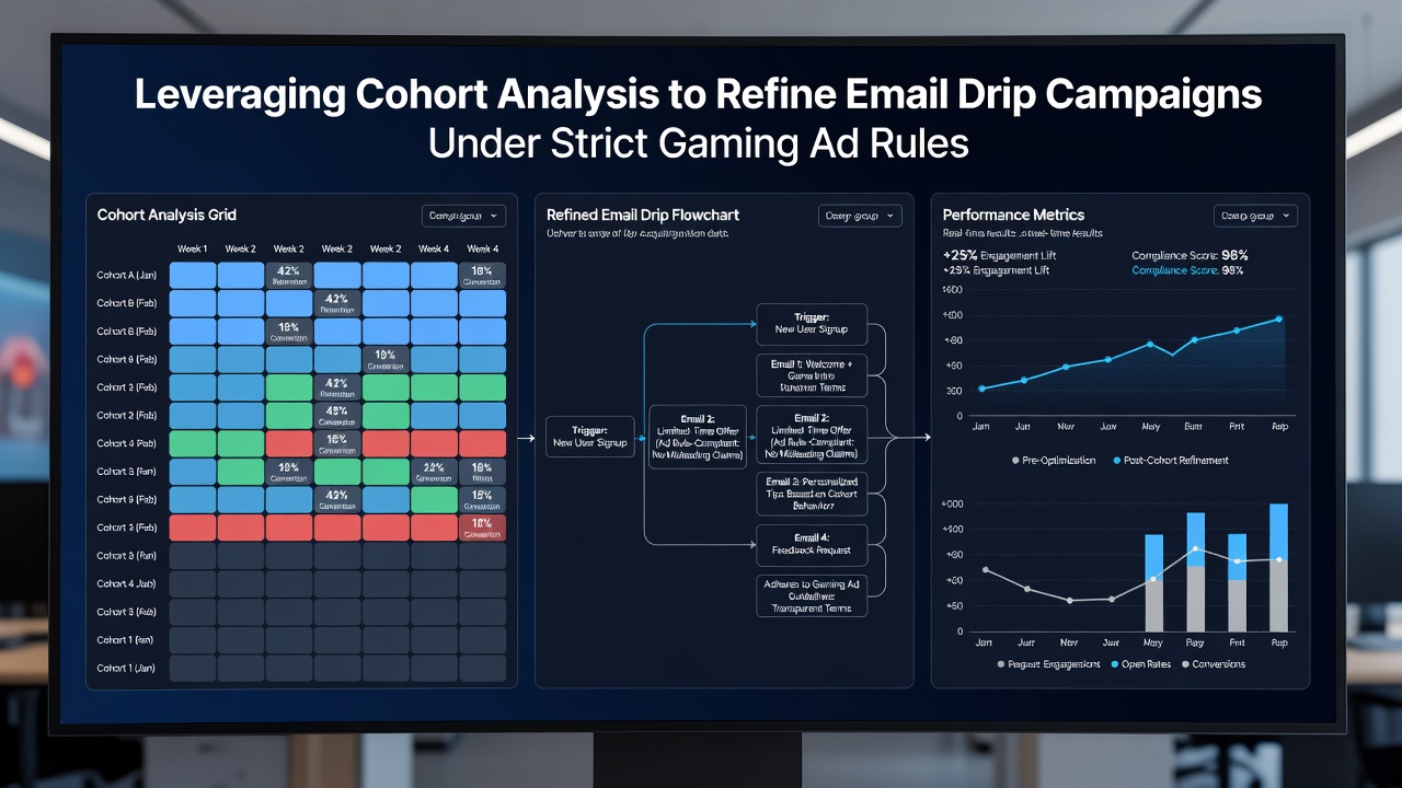 E-Mail-Drip-Kampagne mit kohortenbasierten Segmenten und Compliance-Checks in einer Gaming-Marketing-Umgebung